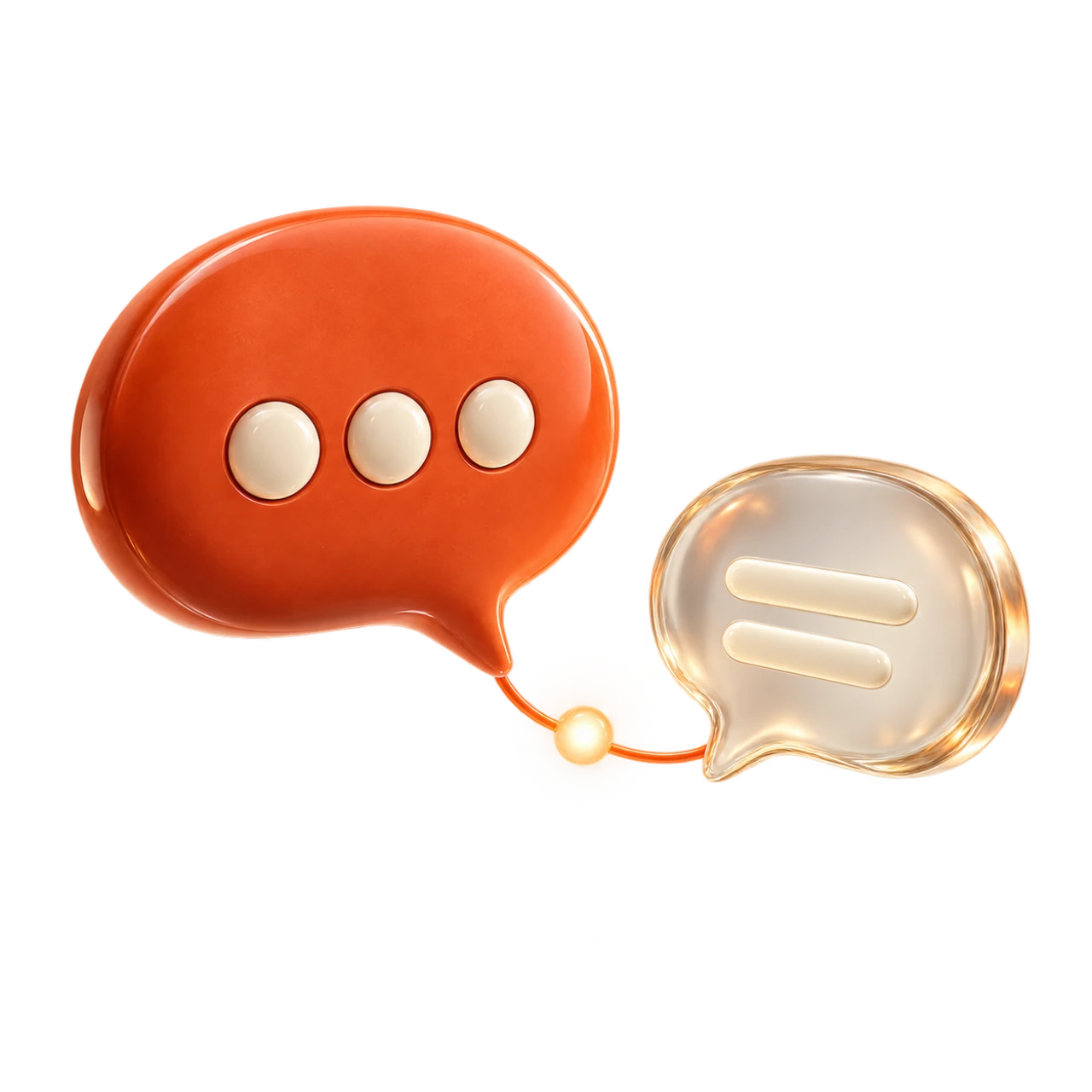 Orange and glass speech bubbles exchanging a connected reply