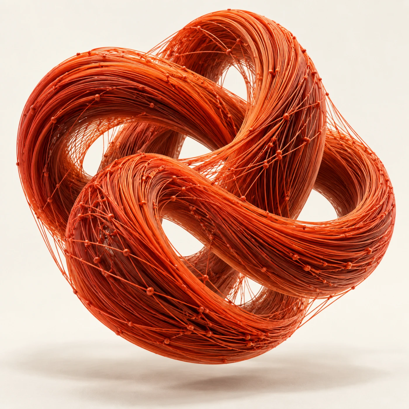 A vermilion knot woven from thousands of signal threads